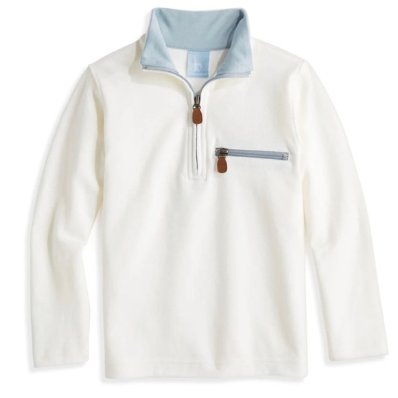 NWT Bella Bliss Ivory Pique Half Zip Pullover with Moody Blue Zipper & Detail - Picture 1 of 3